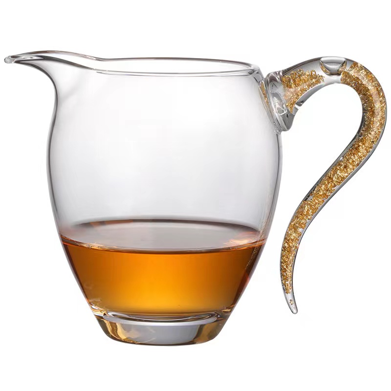 日式玻璃公道杯手工茶滤茶漏高档分茶器侧把茶海金箔提手耐热过滤 - 图3