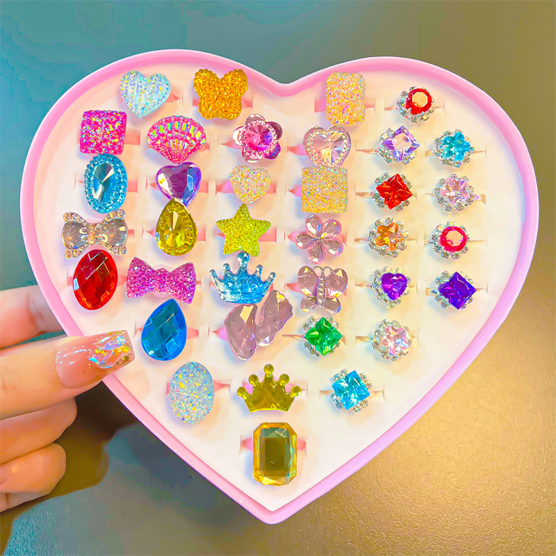 儿童戒指指环宝女童公主可爱女孩首饰品卡通塑料小戒指幼儿首饰盒 - 图1