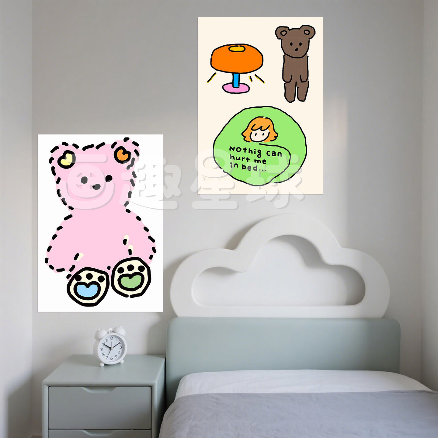 ins风卡通小熊装饰画可爱小狗无框挂画学生宿舍卧室床头背景墙贴,淘宝优惠券,粉丝福利购,淘宝优惠卷