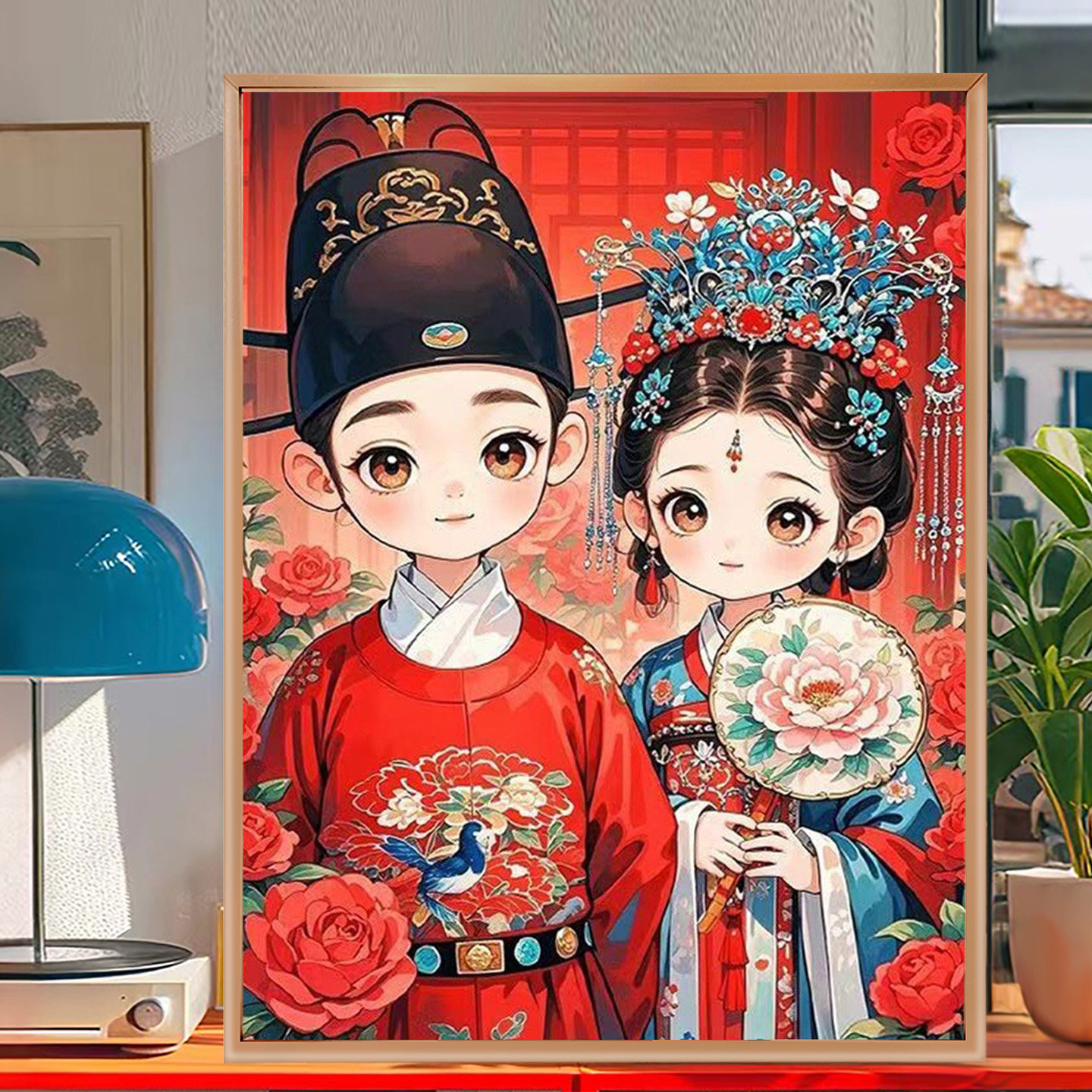 新款中式结婚新人带框钻石画满钻客厅手工砖石贴画新婚礼物婚房,淘宝优惠券,粉丝福利购,淘宝优惠卷