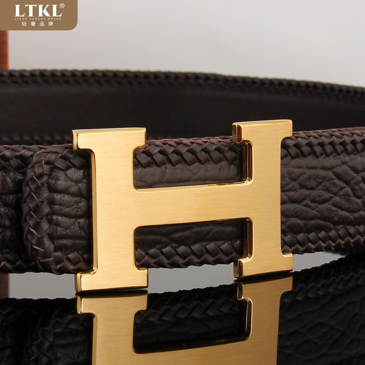 时尚h扣纯手工编织男士纹牛皮腰带 LTKL腰带/皮带/腰链