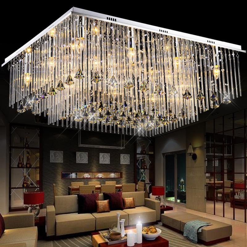 客厅水晶灯长方形水晶灯遥控变色高档主卧室灯简约现代LED吸顶灯