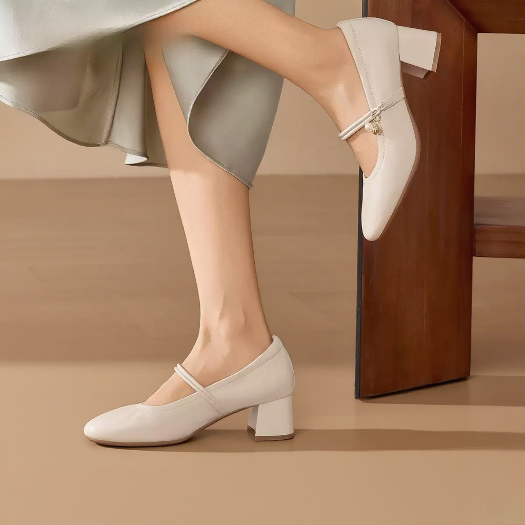 粗跟玛丽珍单鞋女2025新款真皮浅口一字带软底不累脚百搭高跟皮鞋,淘宝优惠券,粉丝福利购,淘宝优惠卷