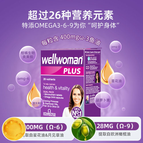 Wellwoman女性复合维生素b族PLUS加强版女士综合添加鱼油omega369-图0