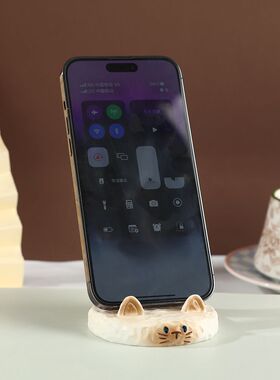 猫猫元素生日礼物暹罗猫手机支架睁眼眯眼摆件树脂办公室可爱爆款