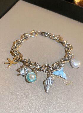 稀奇古怪的手链个性海星海螺鱼尾贝壳海洋链条手链时尚百搭高级气