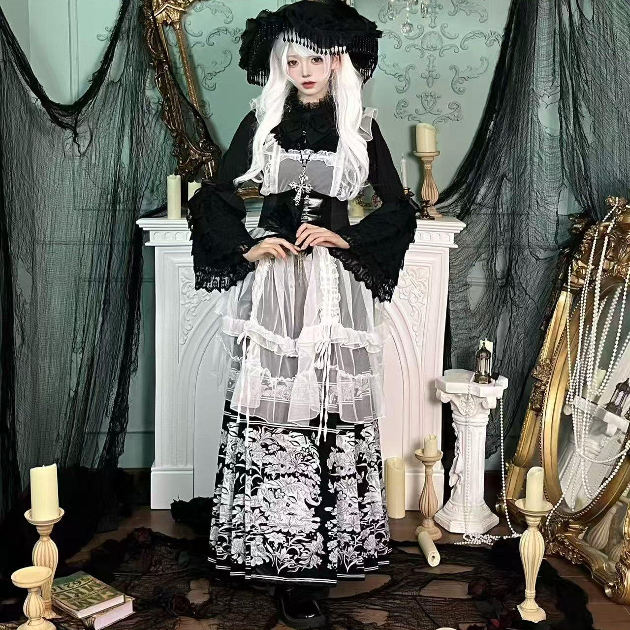 汉洋折衷哥特风明制原创琵琶袖马面洛丽塔秋冬套装圣诞节洛丽塔,淘宝优惠券,粉丝福利购,淘宝优惠卷