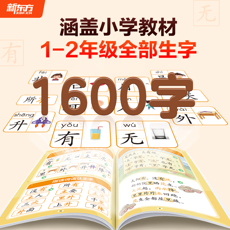 新东方学前识字1600指读快学4-6岁学龄前儿童幼小衔接4本分册+600分钟左右带学视频助力孩子小学语文生字学习