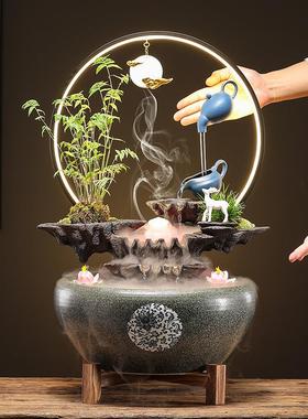 陶罐复古法流水养鱼鱼缸招财装饰办公室茶桌循环水车喷泉假山造景