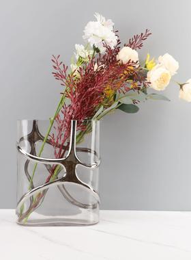 透明描金玻璃花器摆件样板房售楼部卧室书房客厅餐厅桌面软装饰品