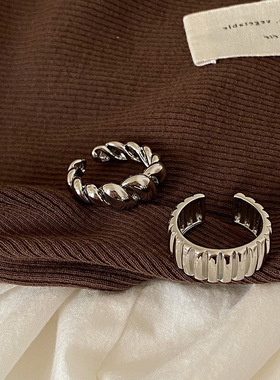 英国coopkoops925银镂空牛角包可调节戒指女复古时尚嘻哈开口