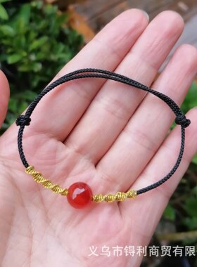 国风china chic 极简红玛瑙珠男女情侣转运珠手链几何有求必应