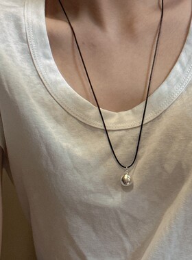 英国coopkoops925银磨砂吊球简约黑绳项链风基础款ins长款项链