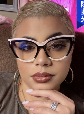 英国coopkoop猫眼铆钉黑白熊猫平光镜新款欧美眼镜框防蓝光ins