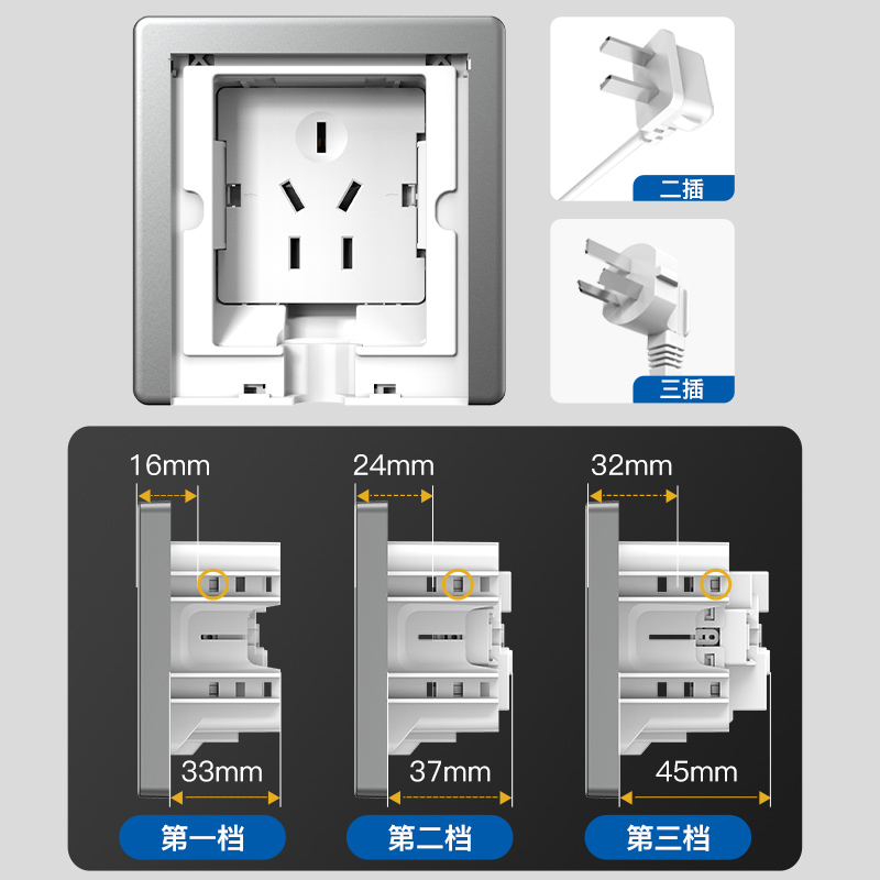 正泰嵌入式插座86型冰箱隐藏式三孔16a隐形内凹10a五孔内嵌插座-图2