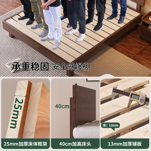 实木床现代简约1.8m主卧家用双人床胡桃色橡木床出租房15单人床架 - 图3