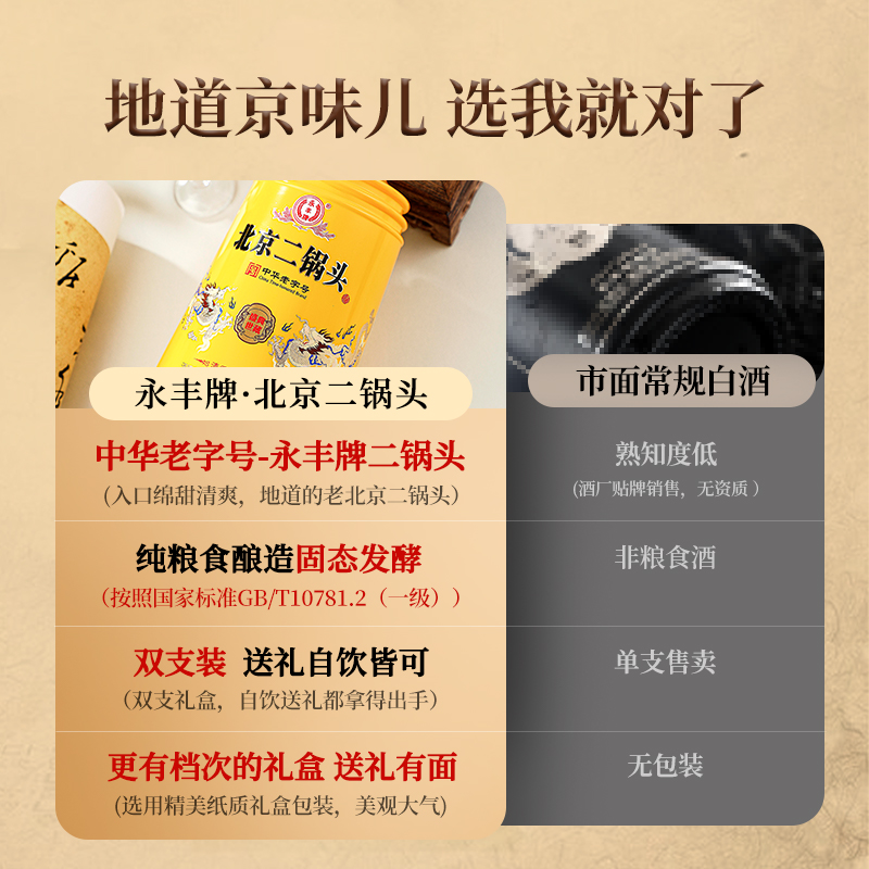 永丰牌北京二锅头盛典世藏清香型白酒双支礼盒装送礼500ml*2