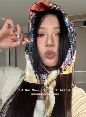 复古辣妹绿色小方巾丝巾女头巾