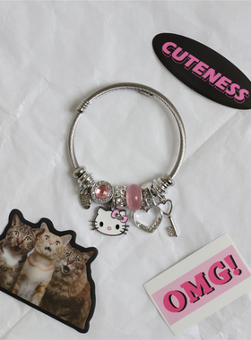 女千禧辣妹卡通kt猫串珠手链甜酷