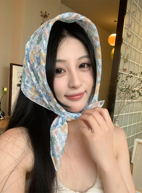 春夏甜美女碎花花卉包头三角巾