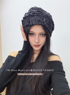 黑色蕾丝小众高级感百搭堆堆帽