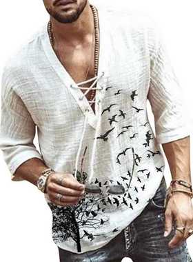 Dhope Men's Fashon Hppe Lnen Shrt Casual Mddle Sleeve