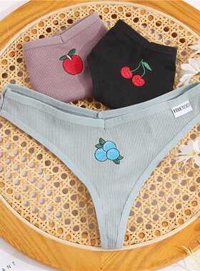 3PCS/4PCS Fruit Embroidery Women Thongs Panties Sexy Low Wai