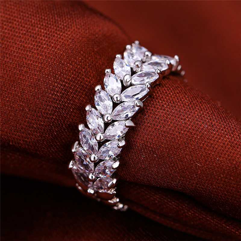 Luxury Female White Leaf Crystal Jewelry Rose Gold Silver Co-图1