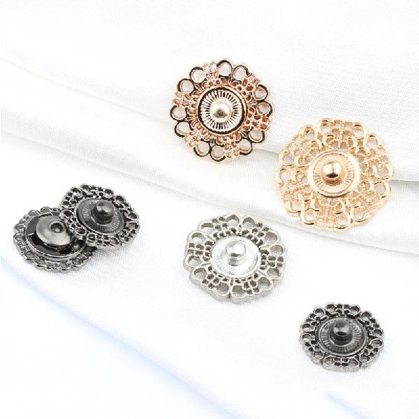 5Sets Hollow Flower Shaped Metal Snap Buttons Gold Color - 图2