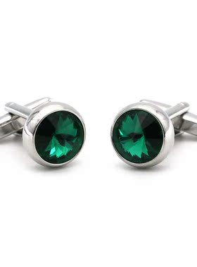 Men's Luxury Crystal Cufflinks Green Color Stone Top Quality
