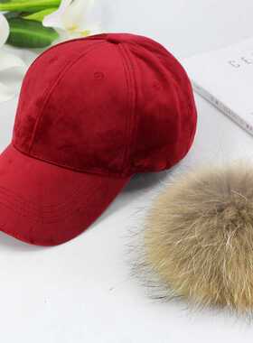 New brand baseball caps winter cap for women Real fur pompo