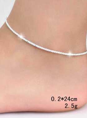 Thin stamped silver plated Shiny Chains Anklet For Women Gir