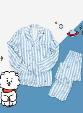 Print Women's Striped Cartoon Cute Pajamas Set Top Shirts Pa