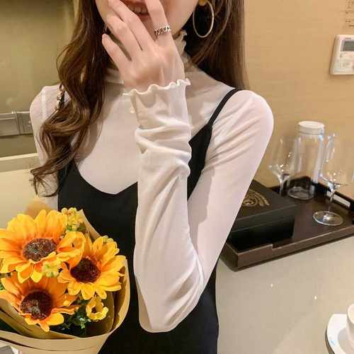 Size M-3XL Girls Mesh Blouses Shirts Tees Female Autumn Tran - 图0