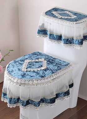 3 Pcs/Set Fabric Lace Toilet Mat Three-Piece Gold Velvet Toi