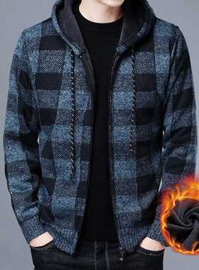 Winter 2022 New Men's Fleece Thickened Cardigan Knit Sweater