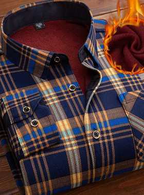 2022 Men Fleece Shirt Autumn Winter Male Long Sleeve Plaid S
