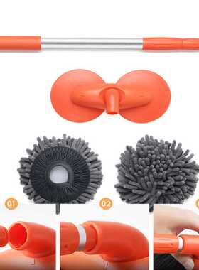 Double Brush Head Rotating Car Wash Mop Three-Section Telesc