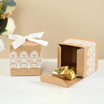 10Pcs Square Kraft Paper Candy Box With Rope Wedding Favor L