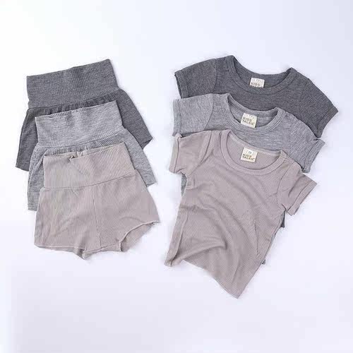 Summer Newborn Baby Girls Boys Clothes Sets Ribbed Cotton Sh - 图0