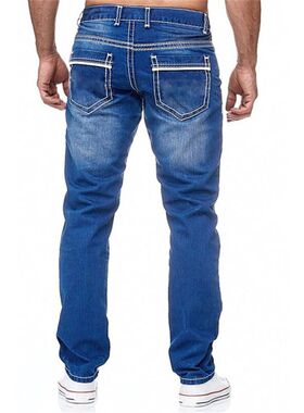 Men Jeans Solid Pockets Stretch Denim Straight Pants Spring