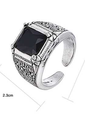 30% Silver Plated Retro Style Black Crystal Men`s Engagement