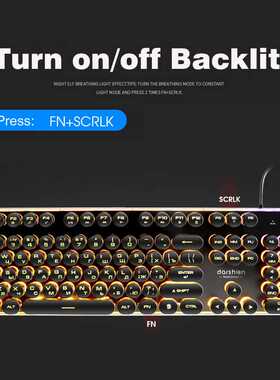 Gaming Russian Keyboard Retro Round Glowing Keycap Backlit
