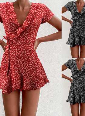 Summer Women’s Floal A-Line Dress Sweet Elegant Floral Ruff