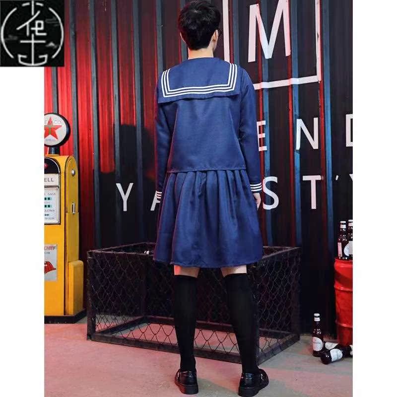 Puppet Niang Anti-string Deep Navy Sailor Tie Student Skirt-图3