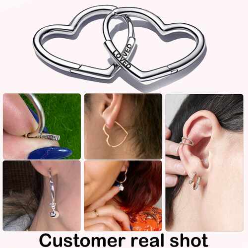 925 Sterling Silver Loved Hert Er Hoops Errings for Women - 图0