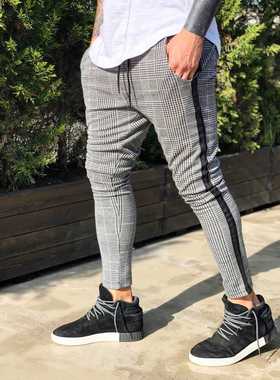 2021 new men's prnt checked slacks欧美男士印花格子休闲西裤