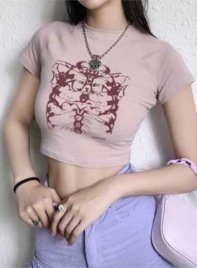 Aesthetic skeleton women's T-shirt Harajuku Y2K black sweet