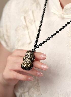 正品天然金曜石貔貅吊坠猫眼黑曜石项链男女款本命年护身符挂件