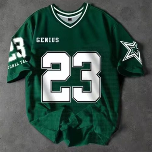 美式男夏季短袖男女休闲T恤街头风格涤纶3d印花t恤V领时尚上衣 - 图1